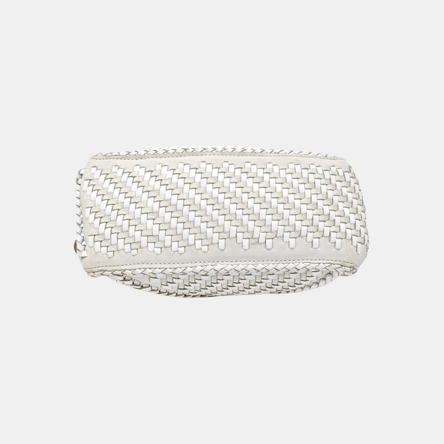 Loewe Puzzle Small Leather Woven Braided White Crossbody Bag