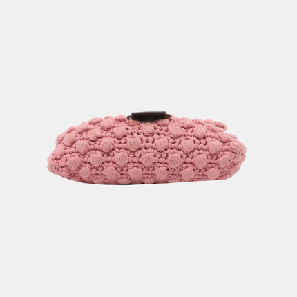 Fendi Baguette Bag Pink Crochet Knit Wool Pompom Shoulder Bag