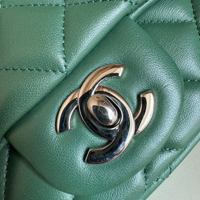 Chanel Classic Flap Mini Square Dark Green Lambskin Crossbody Bag Full Set, 2019