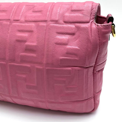 Fendi Baguette Large Pink Leather 3D FF Motif Crossbody Bag