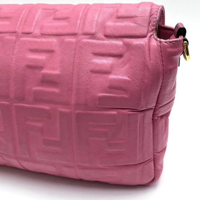 Fendi Baguette Large Pink Leather 3D FF Motif Crossbody Bag