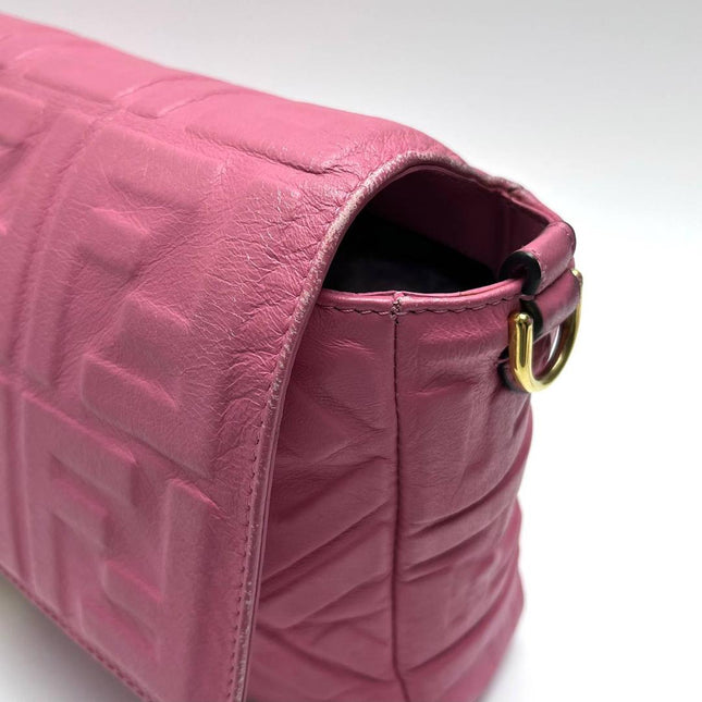 Fendi Baguette Large Pink Leather 3D FF Motif Crossbody Bag