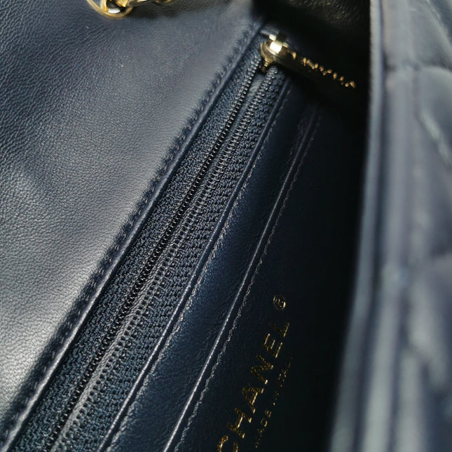 Chanel Classic Flap Mini Rectangular Navy Lambskin Leather Gold Hardware, 2020