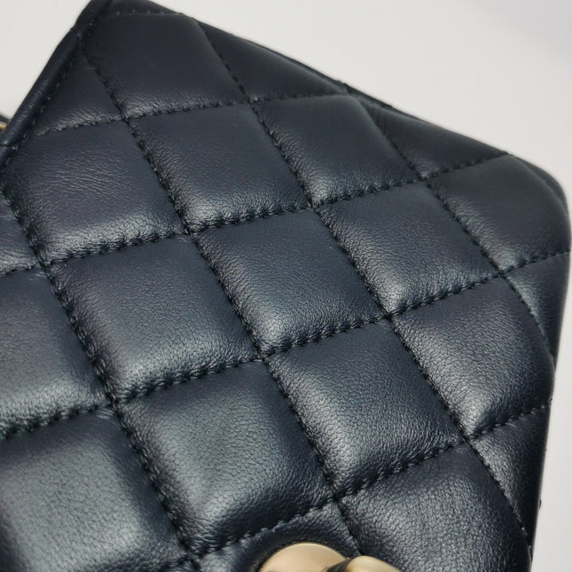 Chanel Classic Flap Mini Rectangular Navy Lambskin Leather Gold Hardware, 2020
