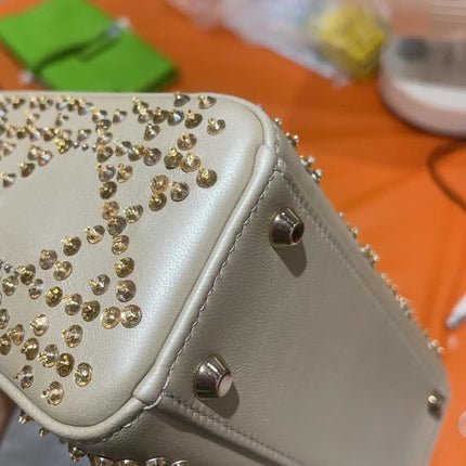 Lady Dior Mini Gold Calfskin Leather with Crystals Gold Hardware 2023