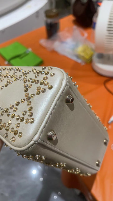 Lady Dior Mini Gold Calfskin Leather with Crystals Gold Hardware 2023