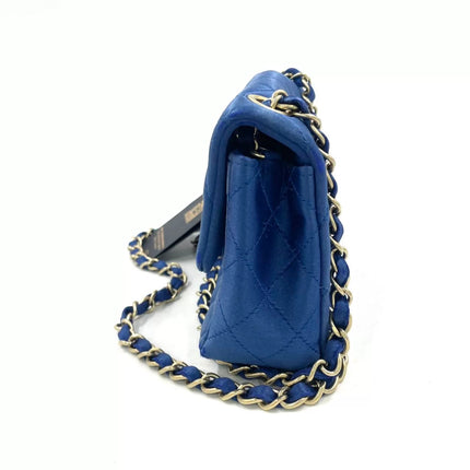 Chanel Classic Flap Mini 2013 Blue Silk Satin Gold Hardware