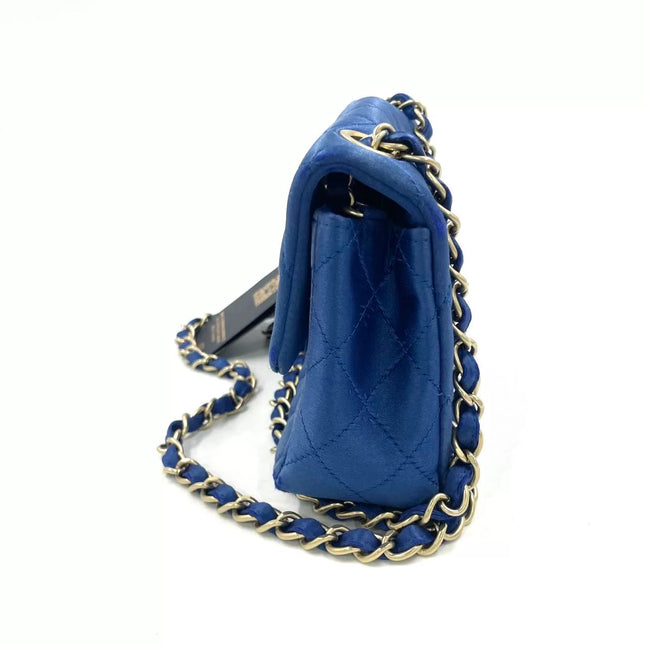 Chanel Classic Flap Mini 2013 Blue Silk Satin Gold Hardware