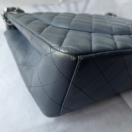 Chanel Classic Flap Maxi Ash Navy Lambskin Leather Double Flap Silver Hardware 2011