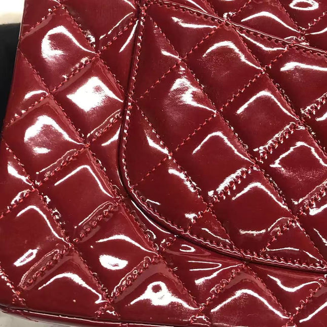 Chanel Classic Flap Medium 2012 Red Burgundy Patent Leather Silver Hardware