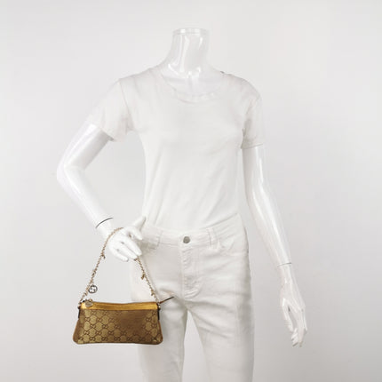 Gucci Clutch Pochette Gold Monogram Canvas and Leather Heart Chain