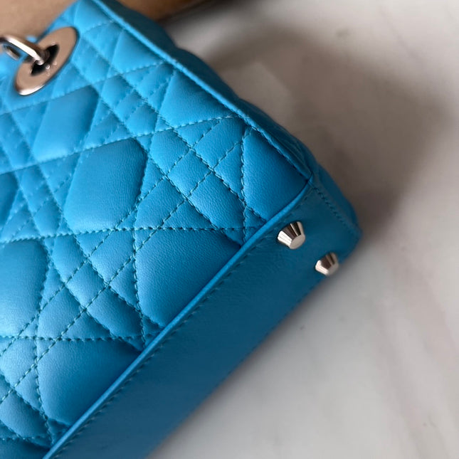 Sold Lady Dior Mini Teal Blue handbag Cannage Leather with strap