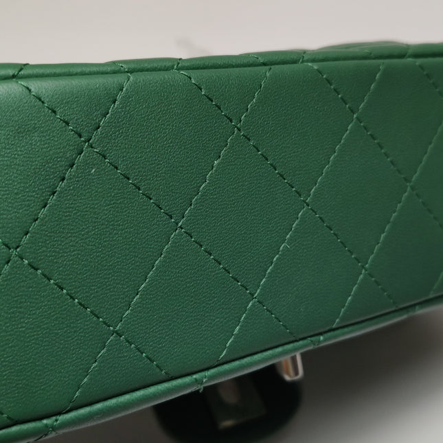 Chanel Classic Flap Mini Rectangular Green Lambskin Leather Silver Hardware