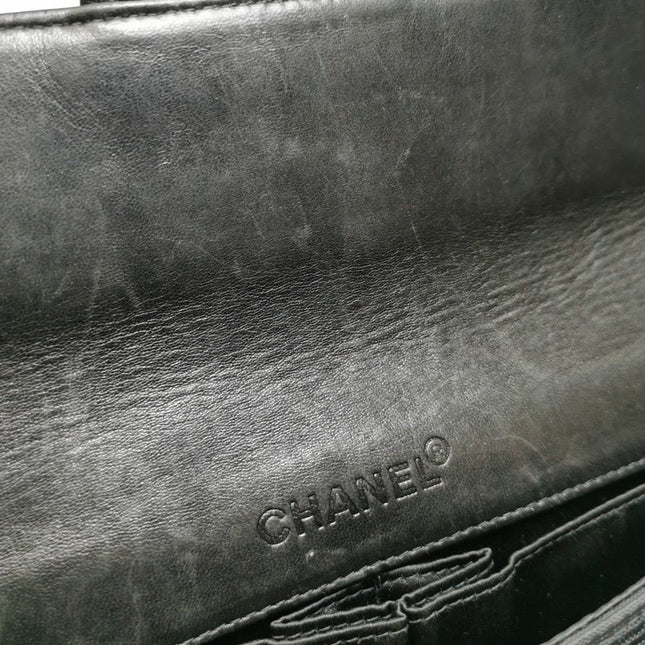 Chanel East West Chocolate Bar Black Leather Silver Hardware, 2000-2002