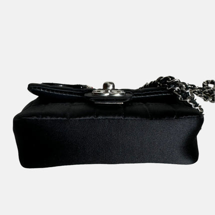 Chanel Extra Mini Flap Bag Black Satin Choco Bar Lipstick Mirror Crossbody, 2005