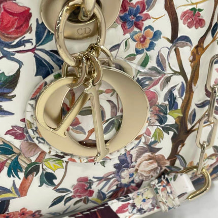 Lady D-Joy Medium Bird and Flower Embroidery Calfskin Leather