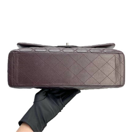 Chanel Classique Grand Modèle Noir Cuir Caviar Double Rabat Métal Argenté