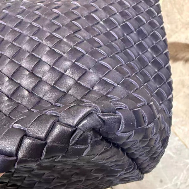 Bottega Veneta Cabat MM Intreccio Leather Tote Bag Navy 40cm