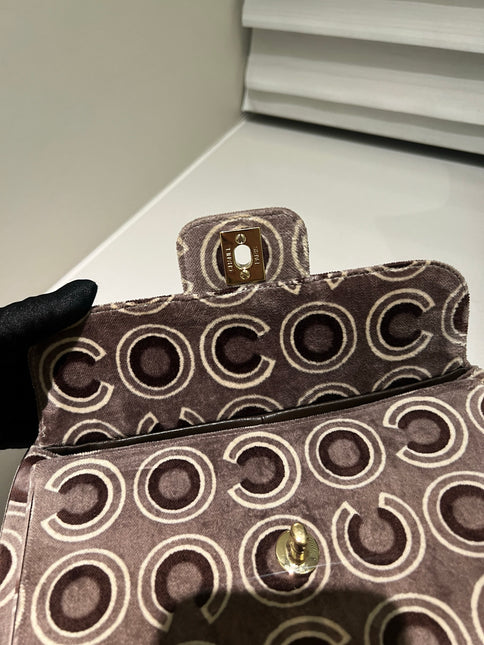 Chanel 2002 Coco Flap Top Handle Box Bag Velvet Grey