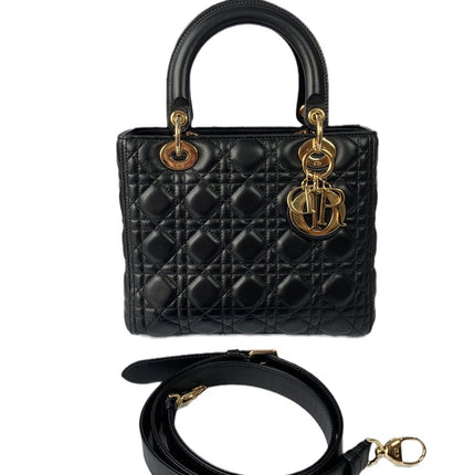 Sold Lady Dior Medium Black Cannage Lambskin Leather Gold Hardware