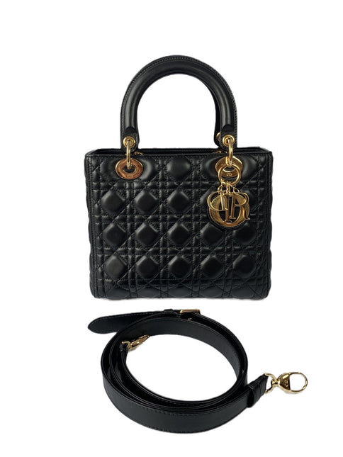 Sold Lady Dior Medium Black Cannage Lambskin Leather Gold Hardware