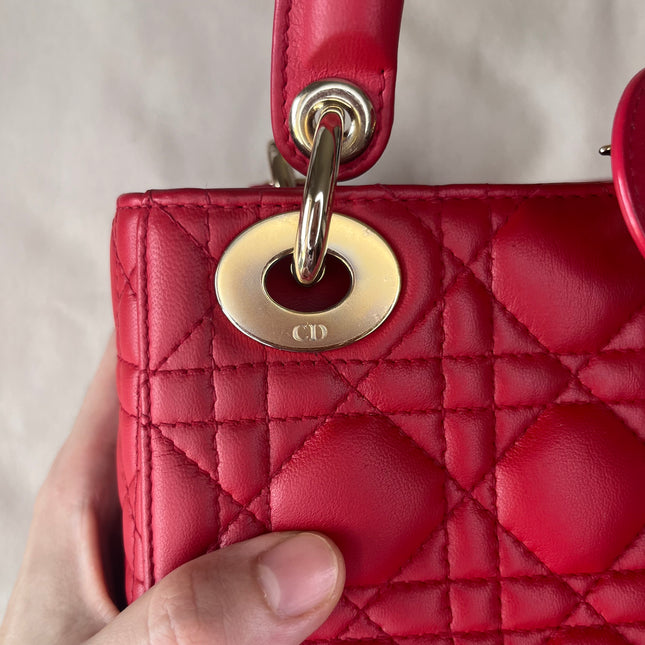 Sold Lady Dior Red Mini handbag Cannage Leather with strap