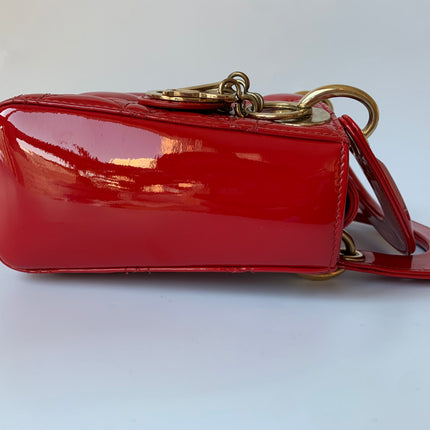 Sold Lady Dior Patent Leather Red Mini handbag with gold hardware