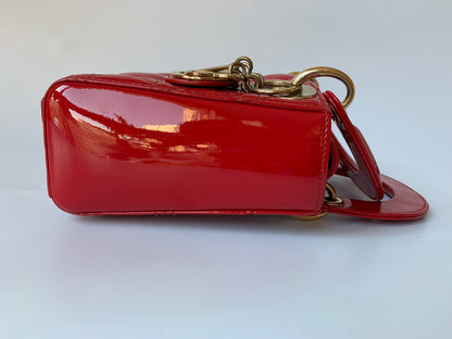 Sold Lady Dior Patent Leather Red Mini handbag with gold hardware