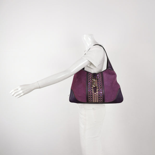 Gucci Jackie Vintage Large Purple Suede Leather Ringlets Decoration