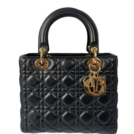 Sold Lady Dior Medium Black Cannage Lambskin Leather Gold Hardware-Luxbags