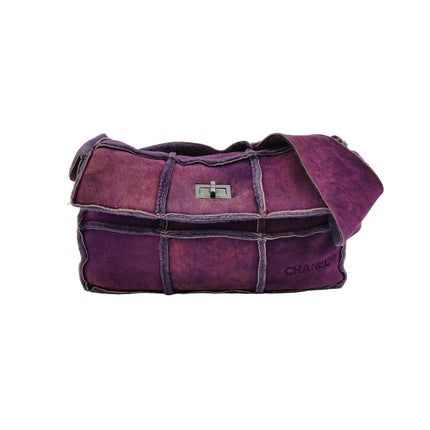 Chanel 2.55 Flap Vintage Chocolate Bar Purple Suede Crossbody Messenger Bag-Luxbags