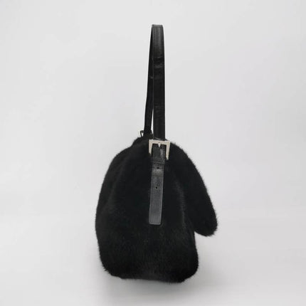Fendi Mamma Baguette Black Faux Fur Shoulder Bag