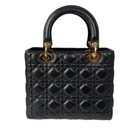 Sold Lady Dior Medium Black Cannage Lambskin Leather Gold Hardware