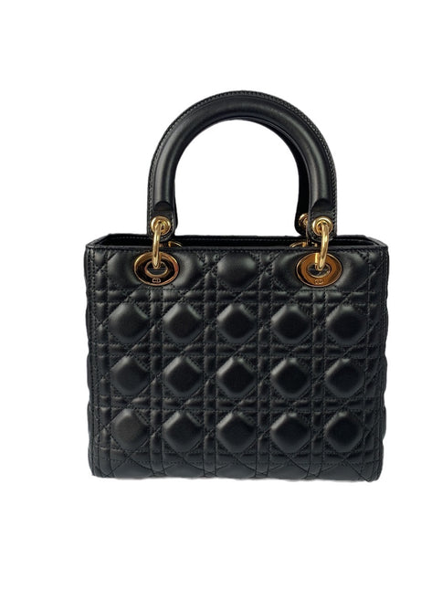 Sold Lady Dior Medium Black Cannage Lambskin Leather Gold Hardware