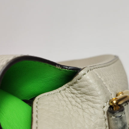 Fendi Baguette Selleria Medium White Grey Calfskin Leather Green Interior Crossbody Bag