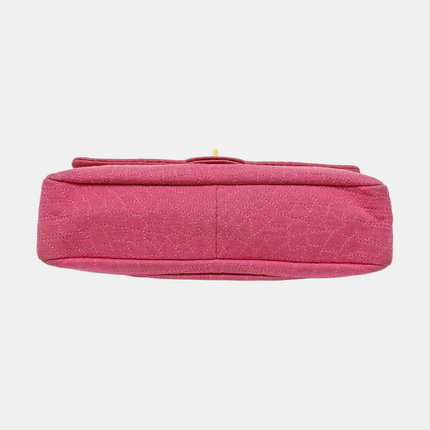Chanel 2.55 Jumbo Double Flap Pink Fabric Crocodile Print Gold-tone Hardware