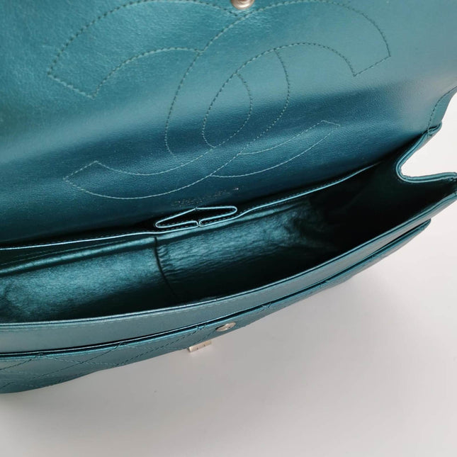 Sold Chanel 2.55 Flap Bag 2008 Large Lambskin Leather Teal Blue Green