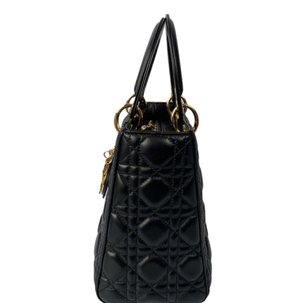 Sold Lady Dior Medium Black Cannage Lambskin Leather Gold Hardware