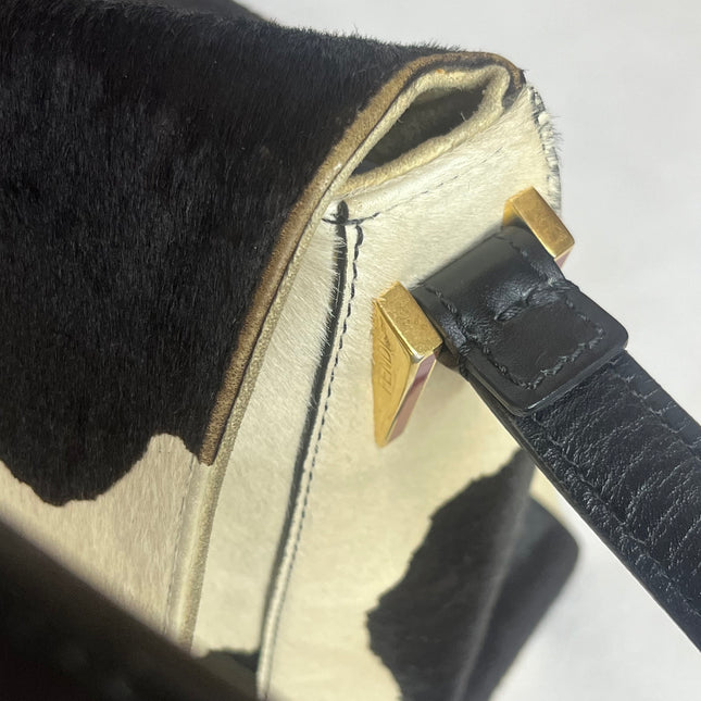 Fendi Mamma Baguette Large Pony hair in Cow Print Black and White