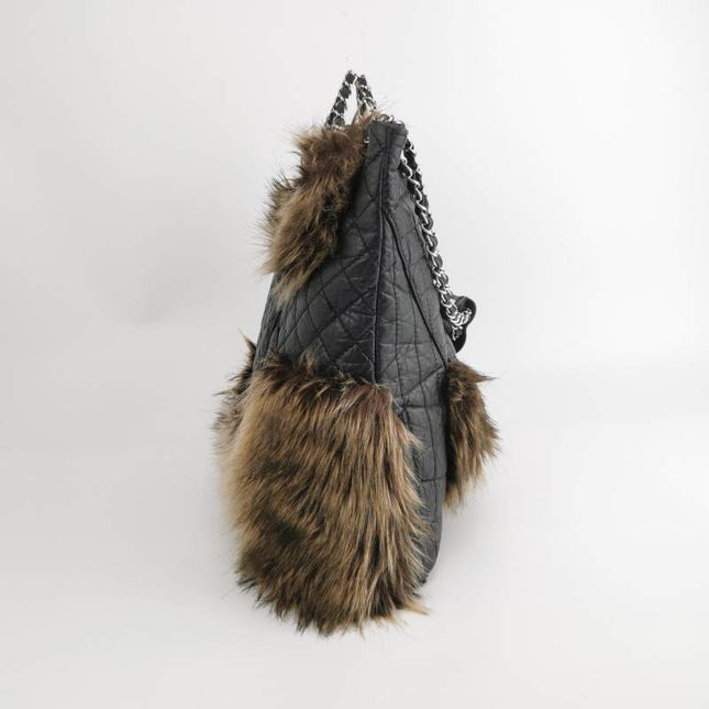 Sold Chanel Black Calfskin Fur Mademoiselle Lock 2way Tote, 2010