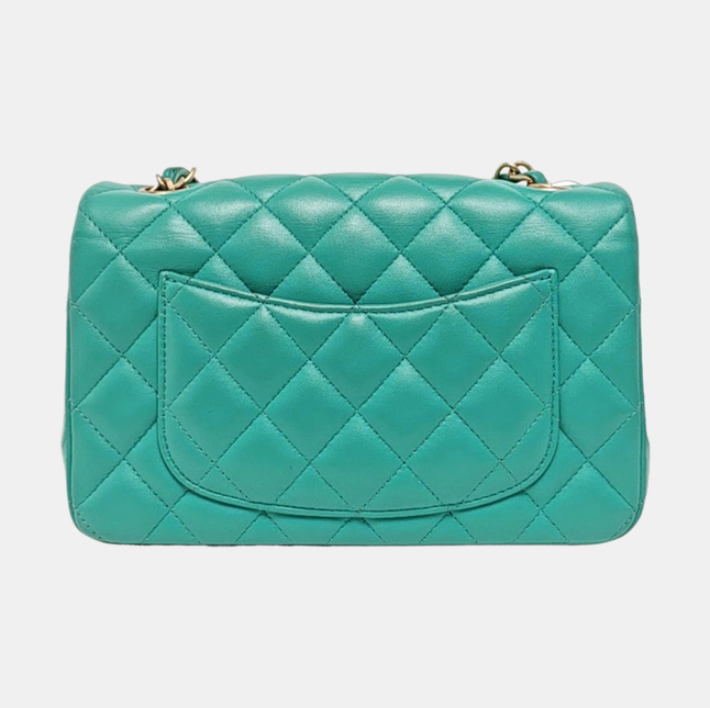Chanel Classic Flap Mini 2018 Turquoise Blue Green Lambskin Leather Gold Hardware
