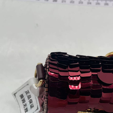 Fendi Nano Baguette Charm Red Sequins Satin Interior Chain Strap