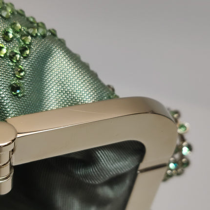 Gucci Mini Crystal Monogram and Bow Green Nylon Clutch With Chain