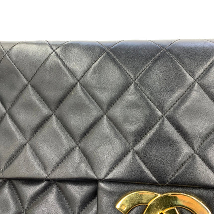 Chanel 1996 Vintage Classic Maxi Flap Black Lambskin Leather Giant CC 24 Gold Hardware