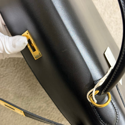 Hermes Kelly 32 Sellier Black Box Leather Double Ring Gold HW