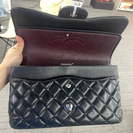 Chanel Classic Flap Jumbo Black Lambskin Leather Double Flap Silver Hardware 2012