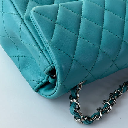Chanel Classic Flap Mini Turquoise Blue Lambskin Leather Gold Hardware 2014