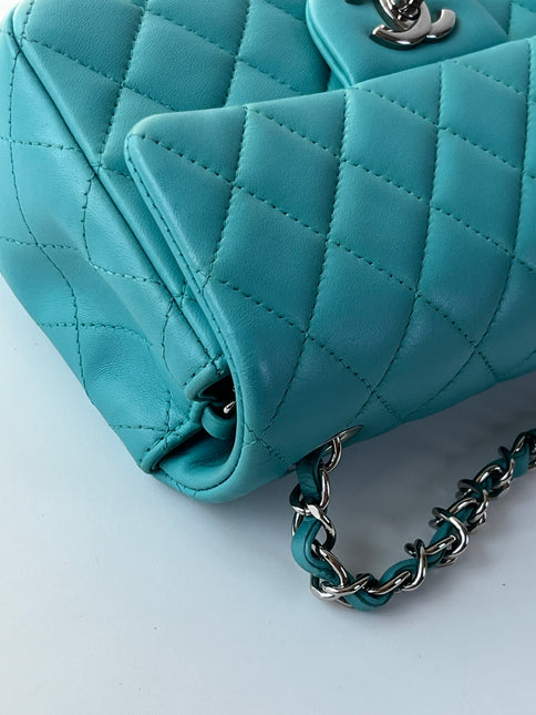 Chanel Classic Flap Mini Turquoise Blue Lambskin Leather Gold Hardware 2014