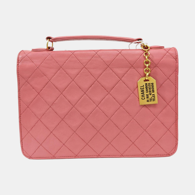 Chanel Vintage Double CC Turnlock Small Pink Lambskin Leather 2Way Shoulder Bag