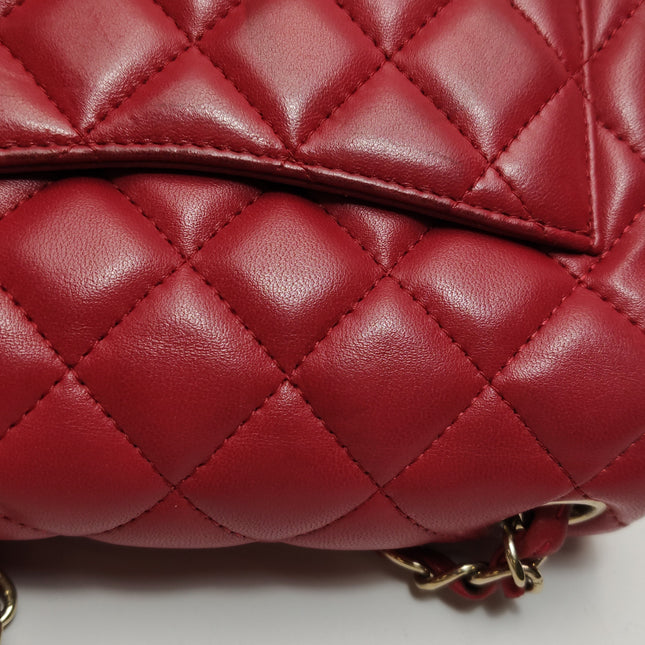 Chanel Classic Flap Mini Square Red Lambskin Leather Gold Hardware